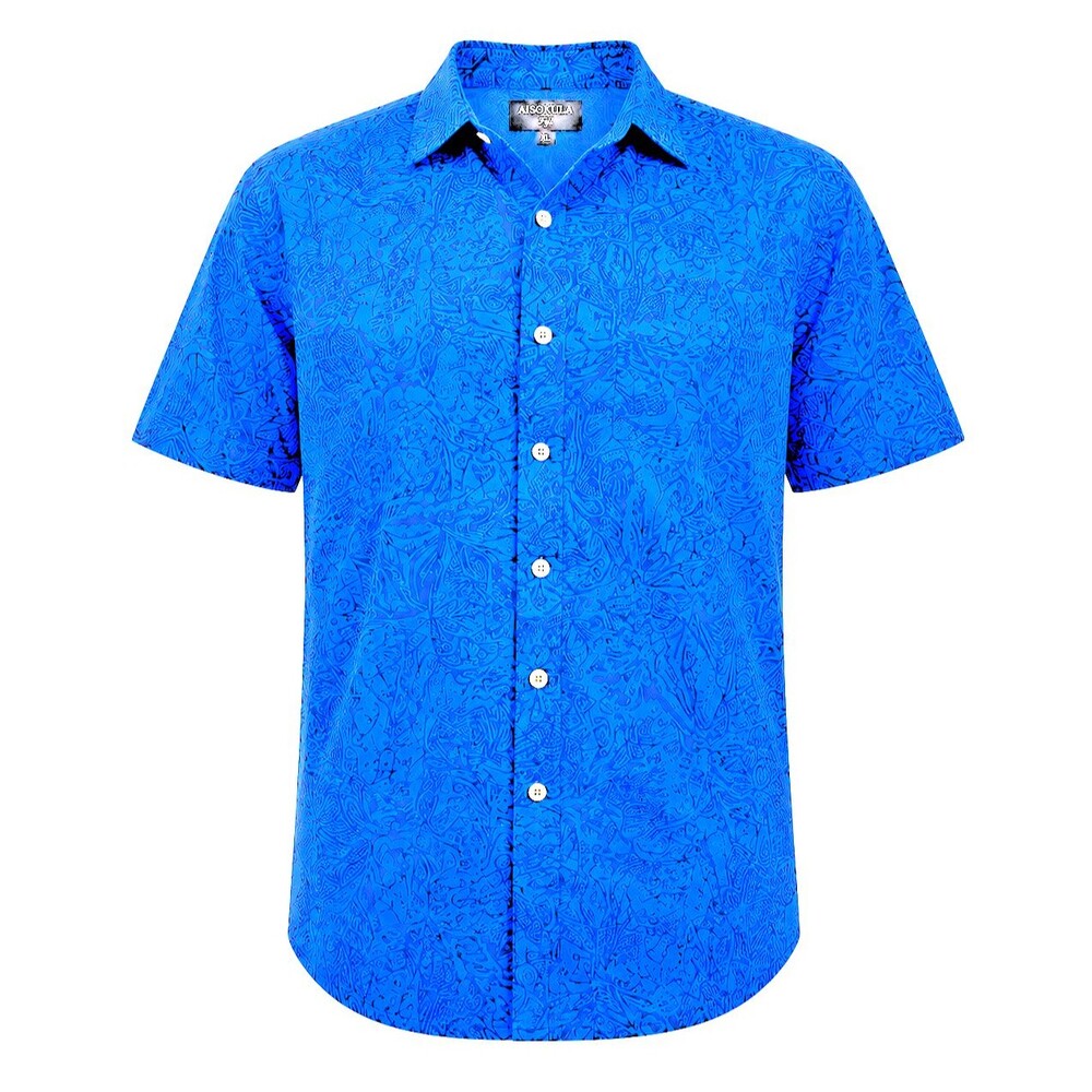 👕 AISOKULA Fiji Men’s XL Short Sleeve Button-Up Shirt – Blue & Black Print